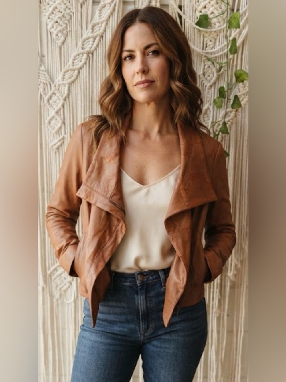Vera Pelle Cognac Draped Leather Jacket